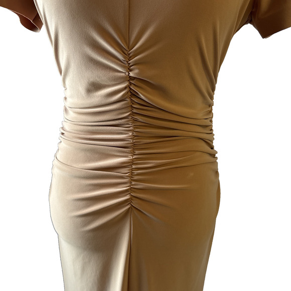 NORMA KAMALI Kamali Kulture Crew Neck Shirred Dress In Taupe Size M - Picture 11 of 16